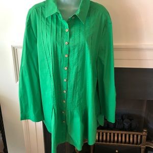 Serengeti Pleated Front Green Tunic/Blouse